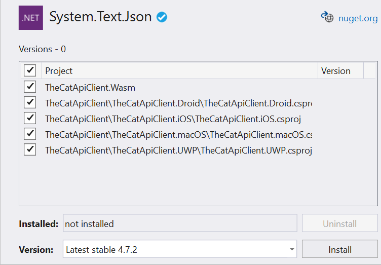 Install System.Text.Json nuget package